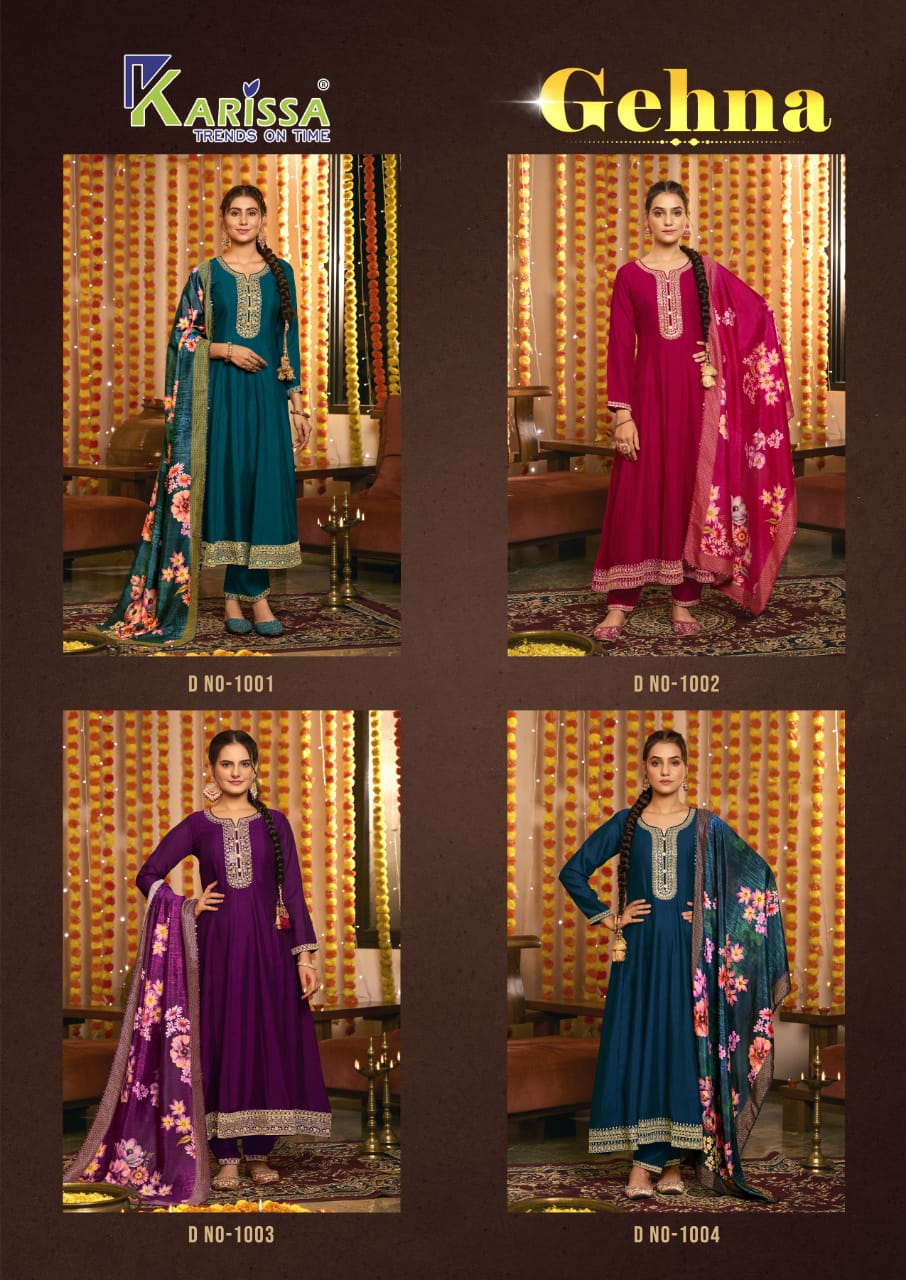 Gehna By Karissa Sequence Work Vichitra Silk Readymade Suits Wholesale Shop In Surat